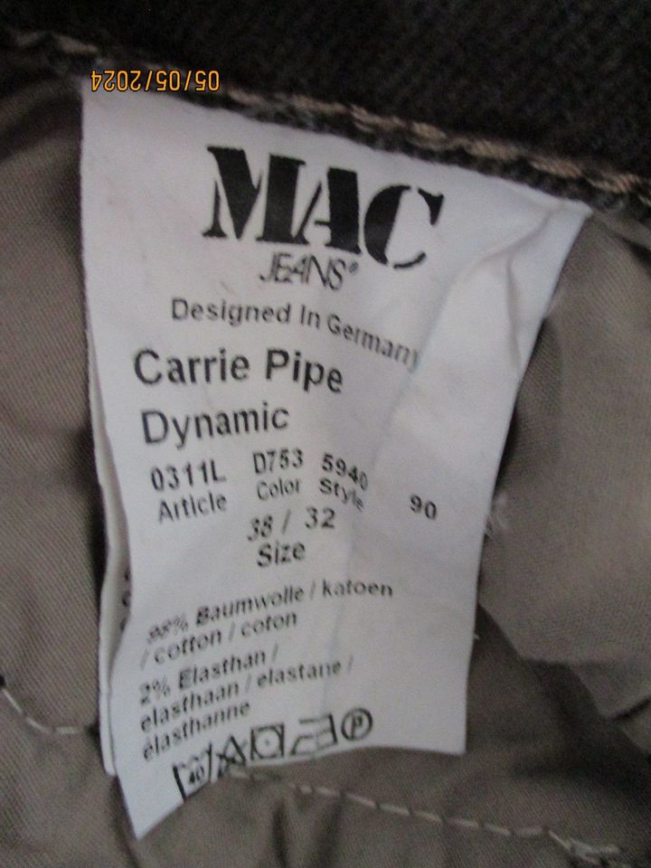 MAC Jeans Carrie Pipe Gr. 38/32 Taupe/Grau "sehr gut" in Saarbrücken