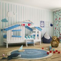 BIBEX® Jugend- Kinderbett, Hausbett, Spielbett massiv weiss-blau Wandsbek - Hamburg Rahlstedt Vorschau