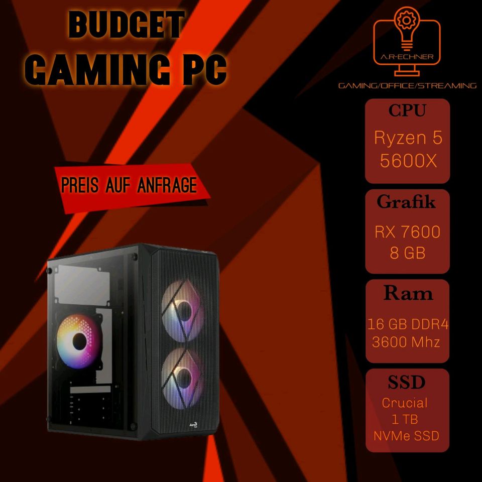 Budget Gaming PC Ryzen 5 5600X, RX7600 8GB, 16GB 3600Mhz, 1TB SSD in Schöppingen