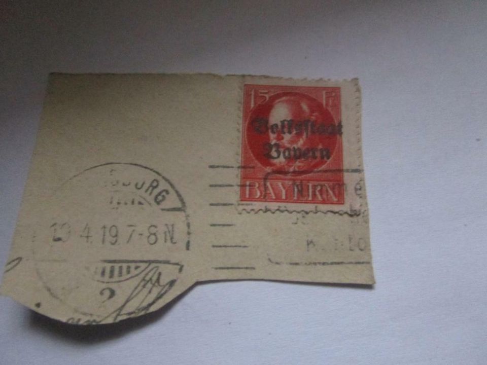 Volksstaat Bayern Stempel 19.04.1919 auf Briefstück in Weilheim an der Teck