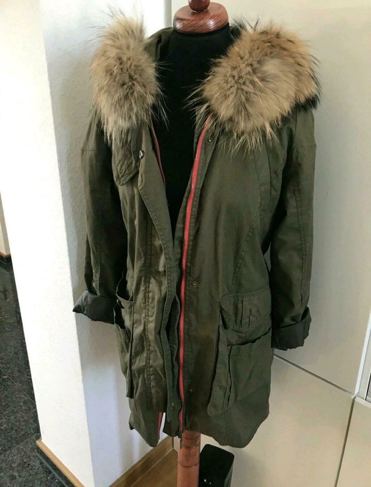 Perfect Blogger Parka Mantel Jacke khaki grün Fellkapuze Gr. S in Blankenburg (Harz)