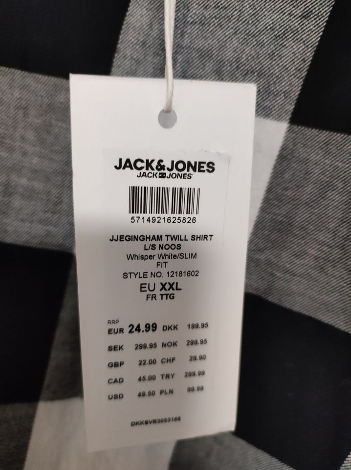 Jack & Jones Hemd schwarz/weiß Gr. XXL in Heppenheim (Bergstraße)