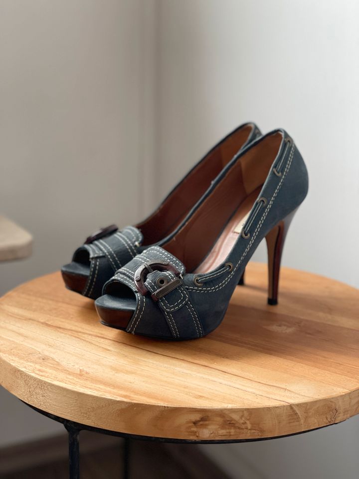 ♥︎ ZARA High Heels Plateau Pumps Peeptoe Gr.38 blau neuwertig in Mannheim