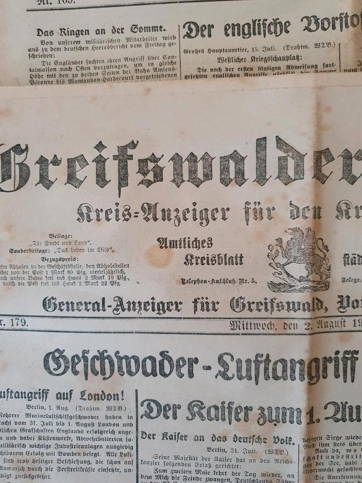 Greifswald 1916-1917 Greifswalder Zeitung Pommern 6 Stück in Rosenbach