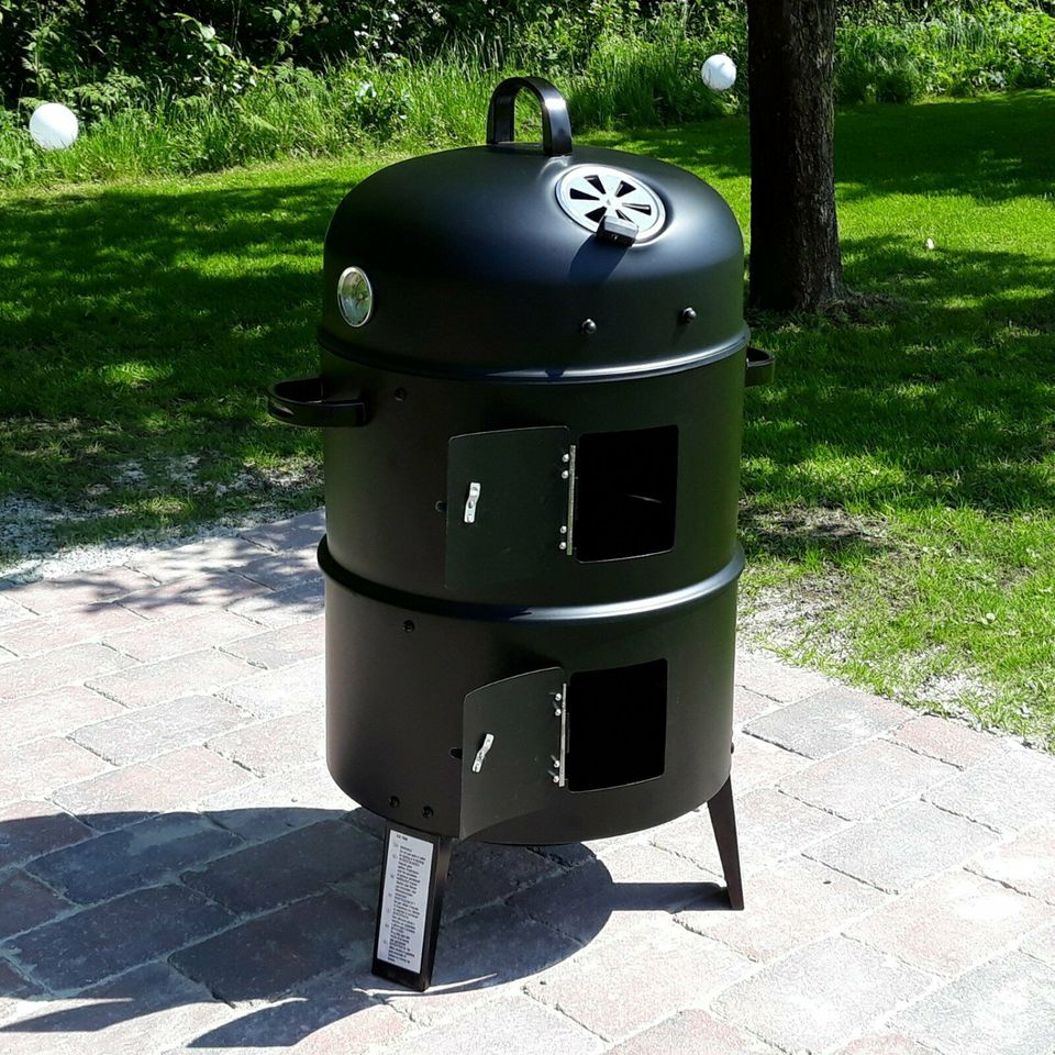 3 in 1 Smoker Kohlegrill BBQ Holz Kohle Grill Räucher Tonne Ofen in Hage