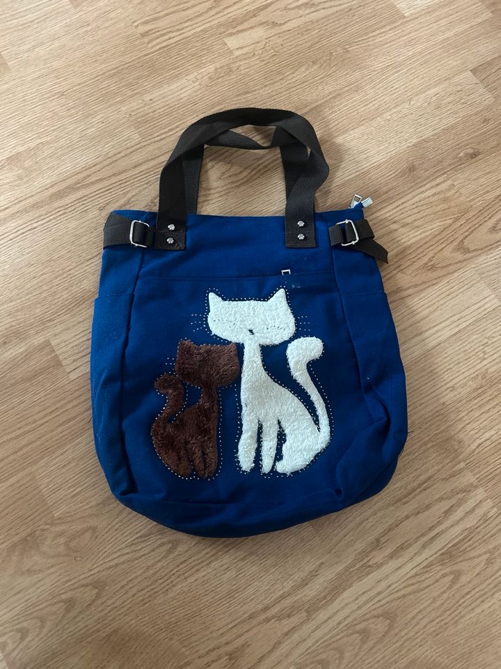 Tasche Katzentasche blau und Plüsch mit Reißverschluss in Coburg