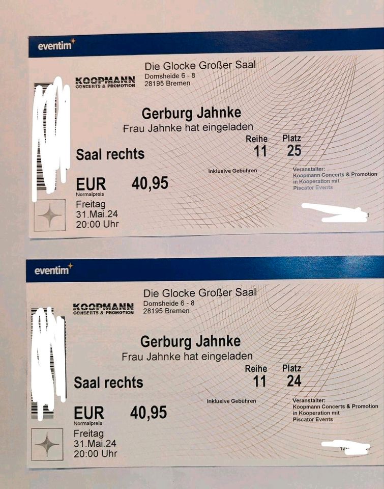 2 Tickets Gerburg Jahnke 31.05. Bremen in Uelzen