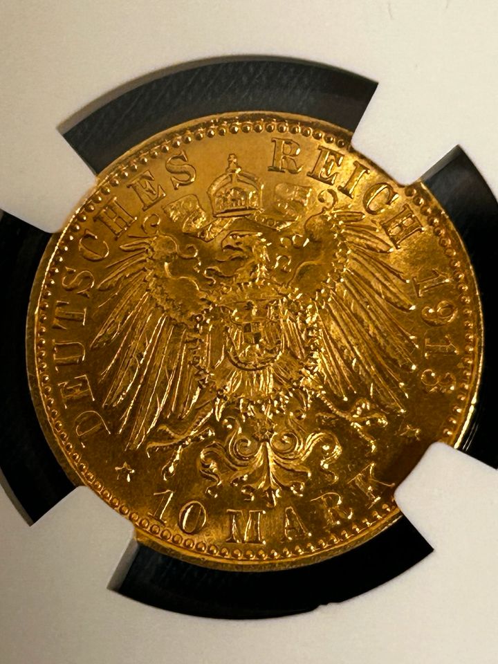 Kaiserreich 10 Mark Hamburg 1913 J NGC MS 66 in Leipzig