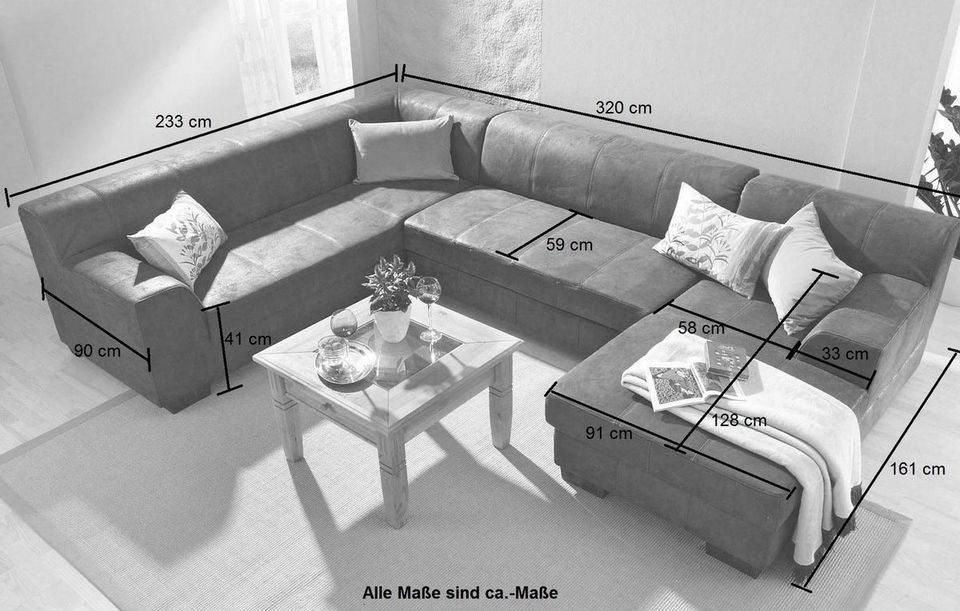 NEU! Wohnlandschaft Falk ! Sofa Creme ! Bettfunktion Microfaser in Löhne