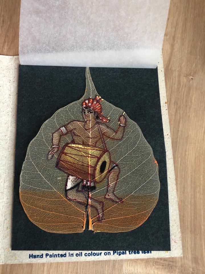 Bemaltes Blatt aus Indien/ Karte / Buddhismus/ Pappelfeige/Antik in Konstanz