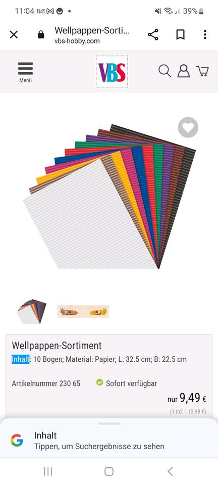 10 x Wellpappen = Ein Sortiment 10 Farben in Süderhastedt