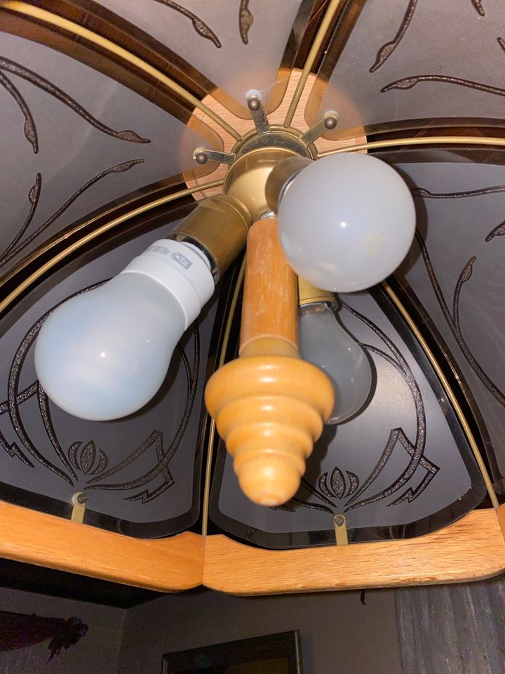 Deckenlampe Leuchte braun Holz Glas Hängelampe Schirm in Pirna