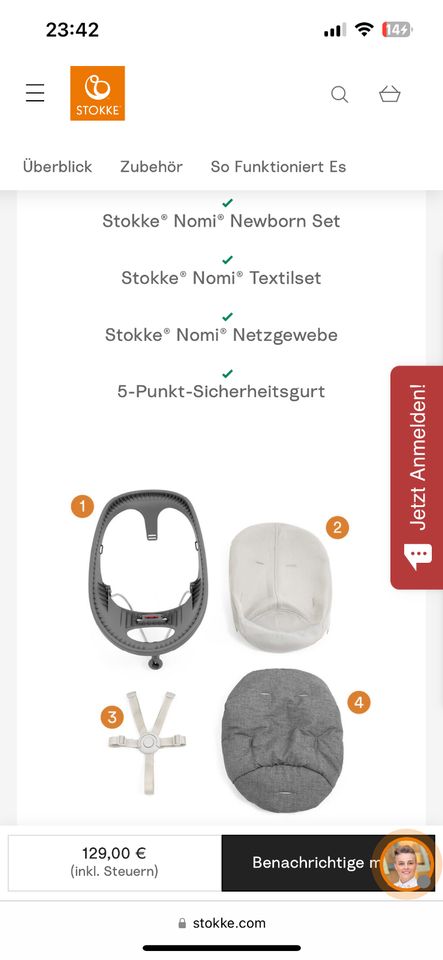 STOKKE Nomi Newborn Set rosa mit Spielbügel Babywippe Babyaufsatz in Merseburg