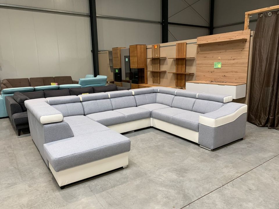 ⭐ U-Couch mit Schlaffunktion - 9x Kopfverstellung und verschiedene Stellmöglichkeiten - Wohnlandschaft mit Kopfraster - Sofa - Couch - in anderen Farben und Stoffen bestellbar ● D&D Möbel⭐ in Hamm