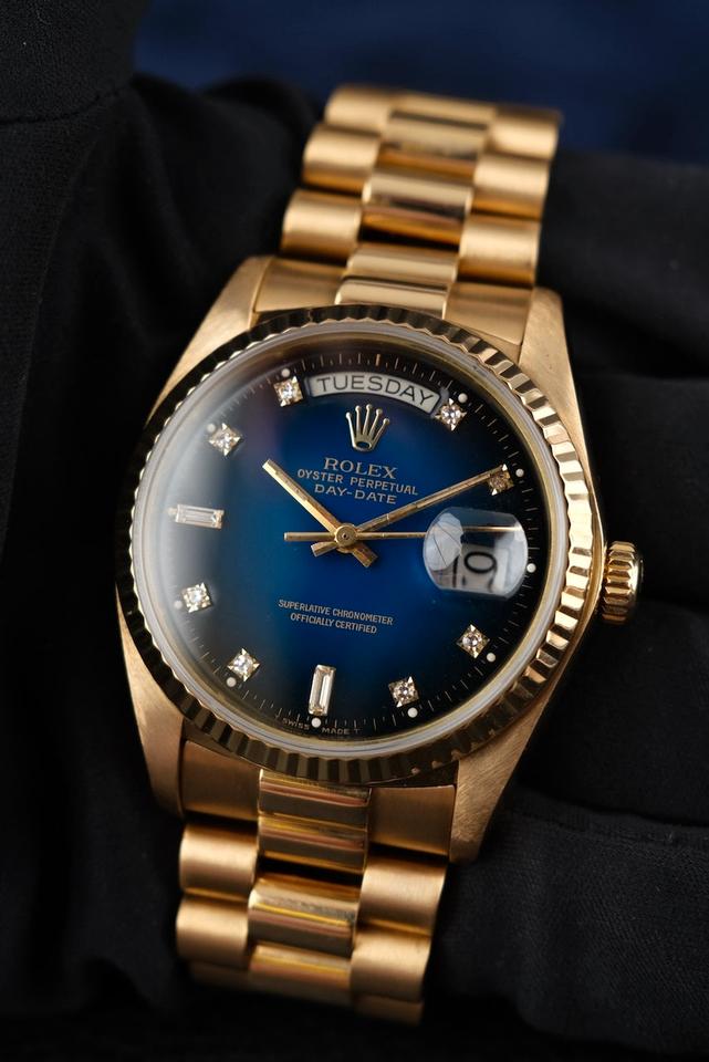 Rolex Day-Date 36 18038 Yellow Gold, Blue Vignette Diamond Dial in Ulm