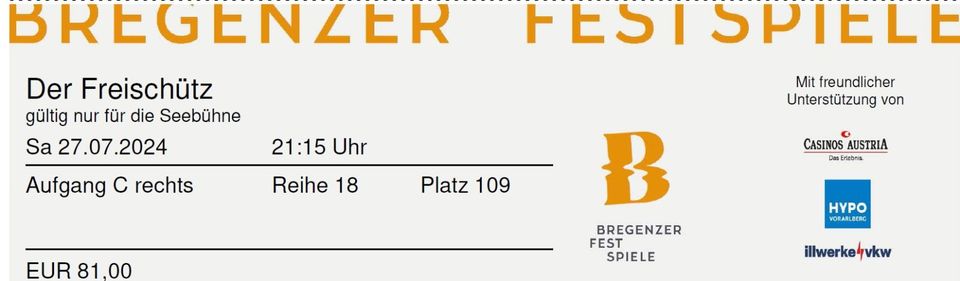 2 Tickets Bregenzer Festspiele 27.7. in Pinneberg