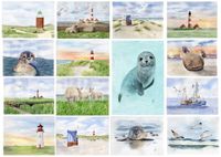 15 Aquarell Postkarten Nordsee Strandkorb Leuchtturm Robbe Heuler Niedersachsen - Delmenhorst Vorschau