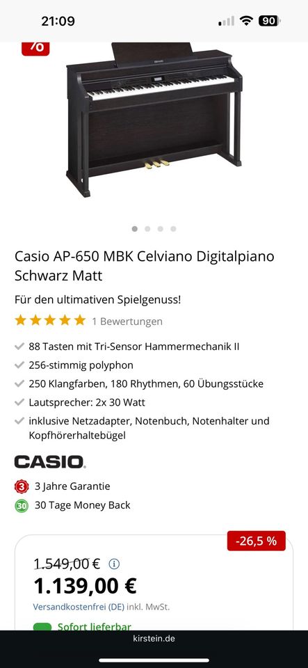 Casio AP 650M E-Piano - Super Zustand in Trostberg