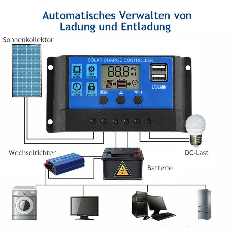 30W Solarpanel Kit Ladegerät Solarmodul Laderegler 300W Solar in Weilburg