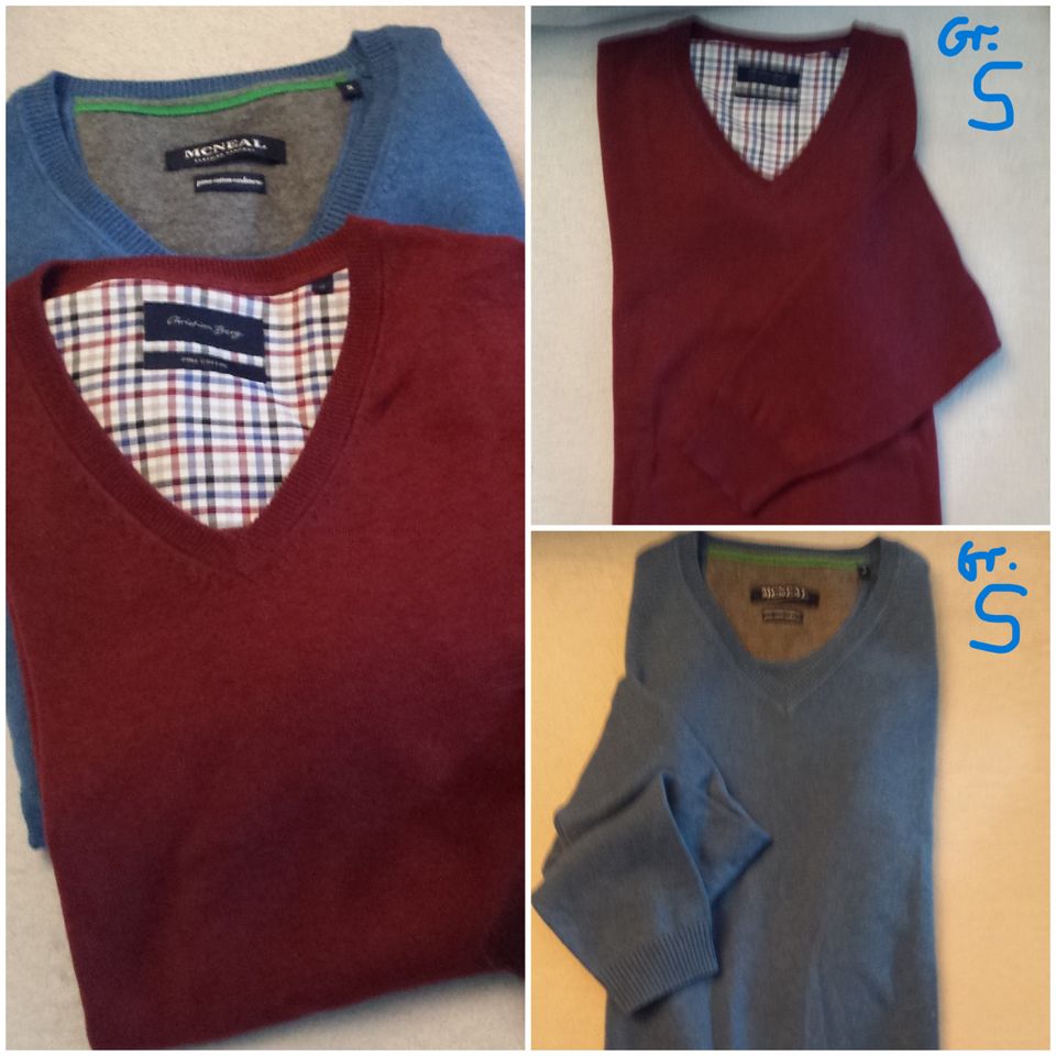 2x Herren Pulli Cashmere Baumwolle Gr. S blau + weinrot wieNEU in Lohmar