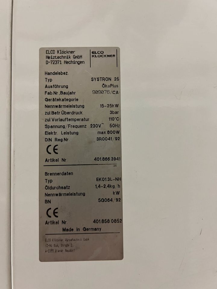 ELCO KLÖCKNER SYSTRON ÖKÖ-PLUS ÖLHEIZUNG 15-25 KW in Merzig