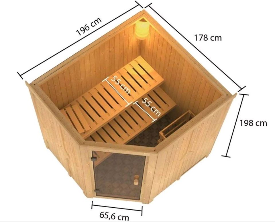 NEUE Sauna 68mm Karibu Seija inkl. 8kW Bio Ofen und Zubehörset in Lindenfels