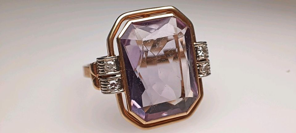 Großer edler Vintage Amethyst Diamant Ring 585 Gold 14 k 58 in Reinstorf