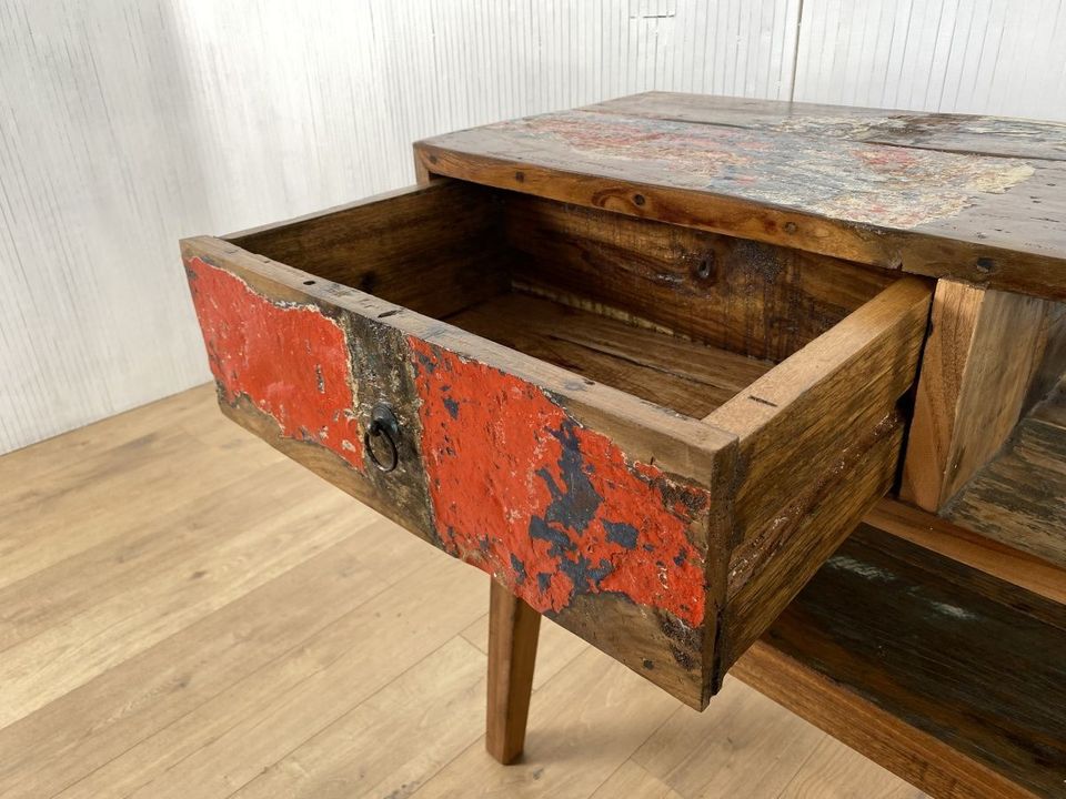 Boatwood by WMK # Besondere Konsole aus altem Bootsholz mit Schubladen, ein handgefertigtes Unikat aus massivem Teakholz # Kommode Sideboard Schrank Garderobe Flurkommode Ablage Industrial Upcycling in Berlin