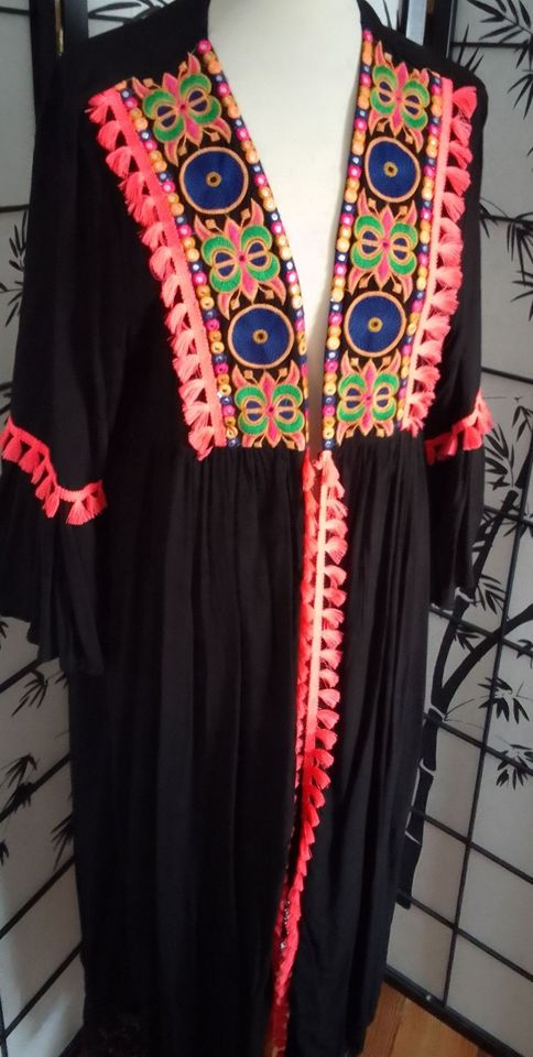 Kimono Mantel lang Hippie Look L/XL 42 44 schwarz neon Stickerei in Köln