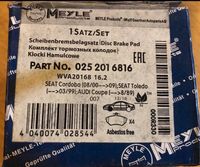 Meyle Scheibenbremsbelagsatz neu original verpackt Bayern - Berngau Vorschau