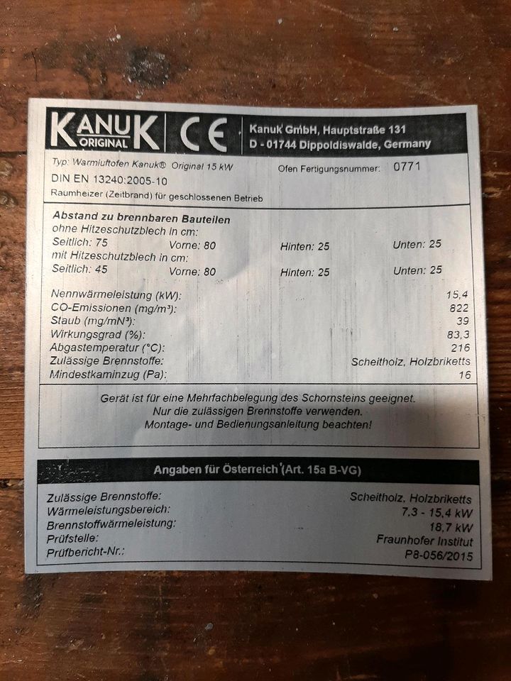 Kanuk Warmluftofen 15,4 KW in Oelsnitz / Vogtland