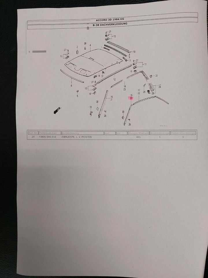 Zierleiste L.V. Pfosten Honda Accord 1984/1985 NEU in Arnsberg