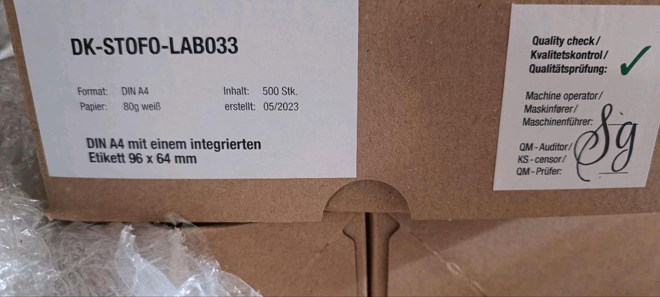 DIN A4 Etiketten Briefpapier DK-STOFO-LAB033Karton Papier Palette in Uedem