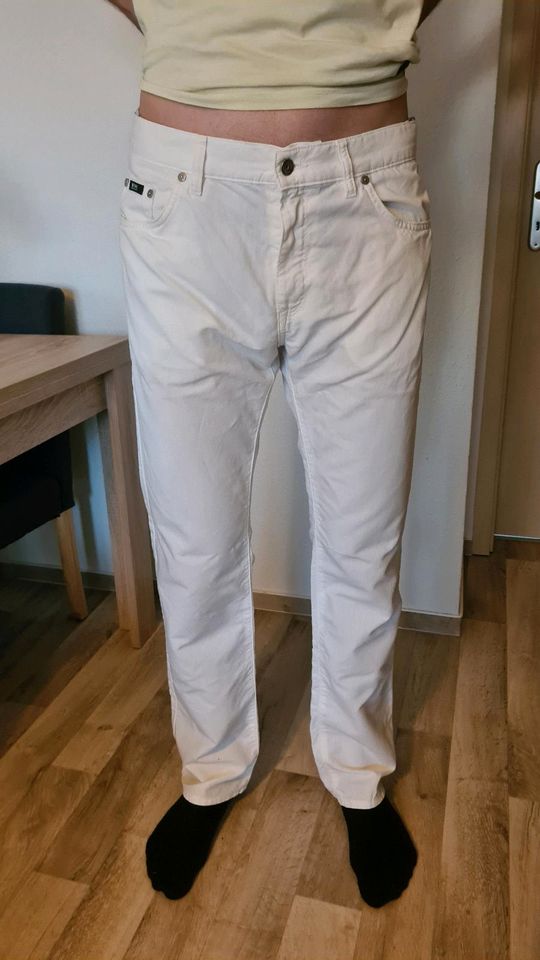 HUGO BOSS Leinen Hose Maine Herren weiß lang 35/36 in Uebigau-Wahrenbrueck