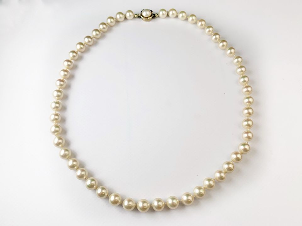 Majorica Perlenkette Vintage Schließe 925 Silber vergoldet 55cm in Düsseldorf