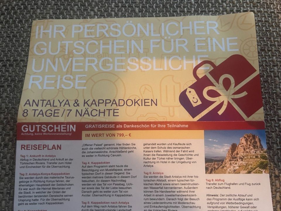 Reisegutschein Urlaubsreise Antalya/Kappadokien für 2 Personen in Saarlouis