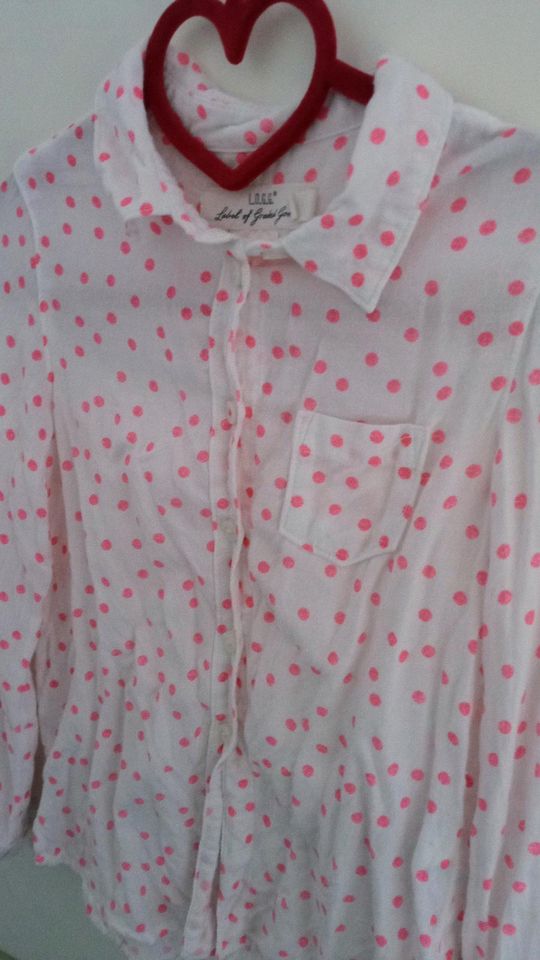 Bluse Langarm H&M Mädchen 110 pink Punkte Schulanfang Hemd schick in Schraden