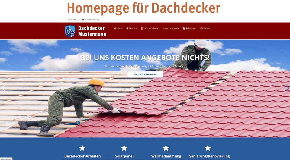 Homepage für Dachdecker Website. Demos online in Leipzig