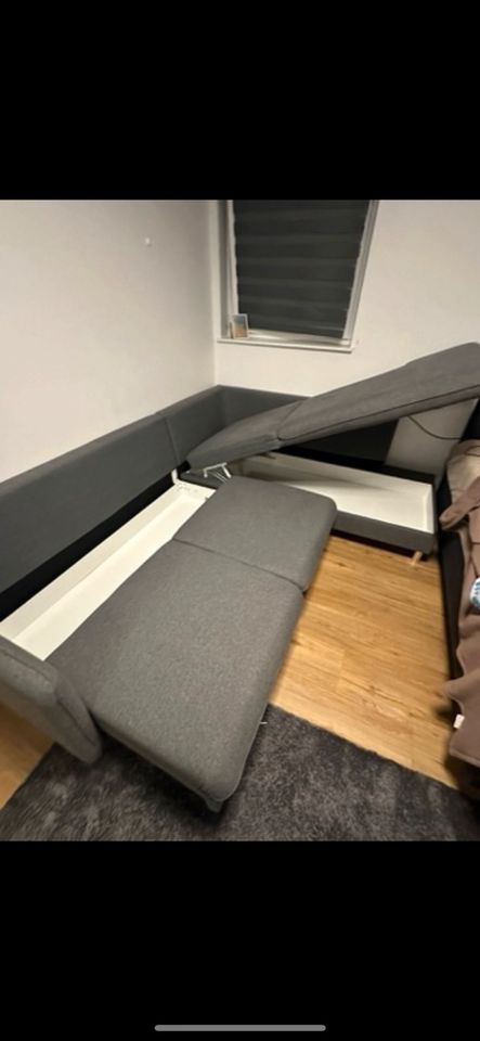 Sofa Couch Wohnlandschaft L Form Bettfunktion/Bettkasten grau in Bremen