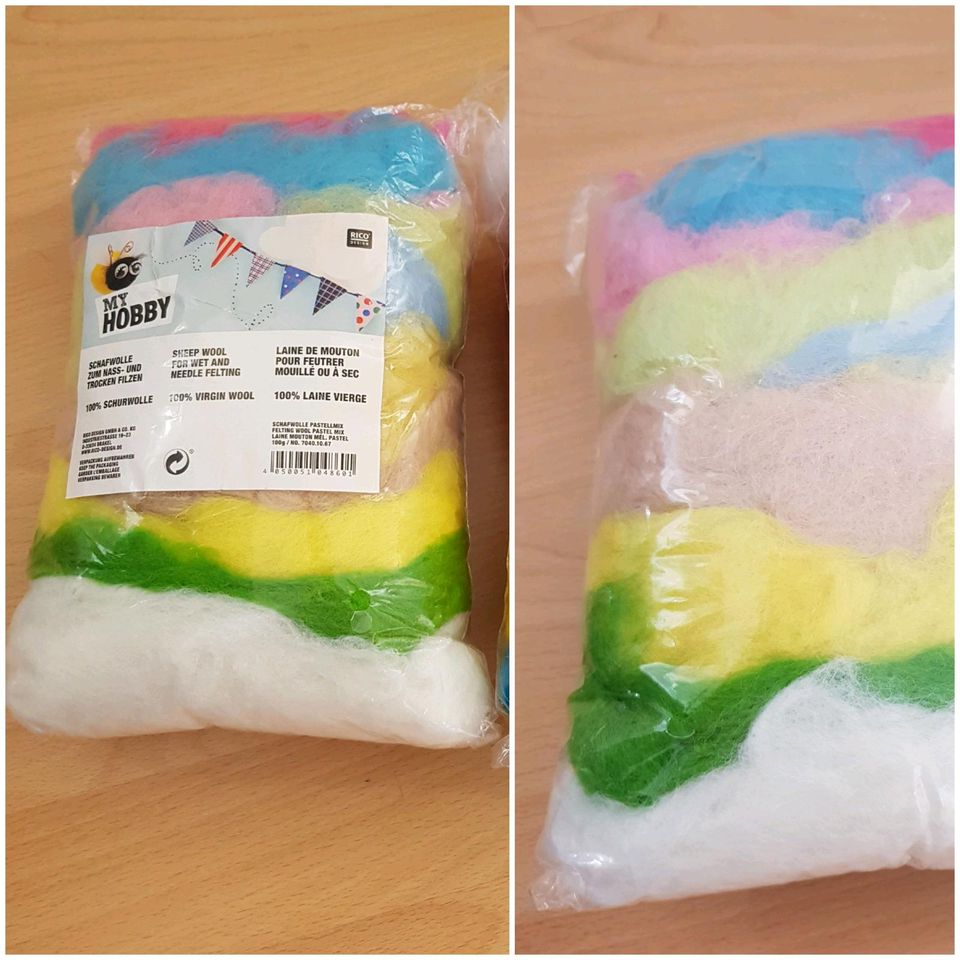 NEUE Schafwolle Nass/Trocken-Filzen, pastell/Regenbogenfarben in Karlsruhe