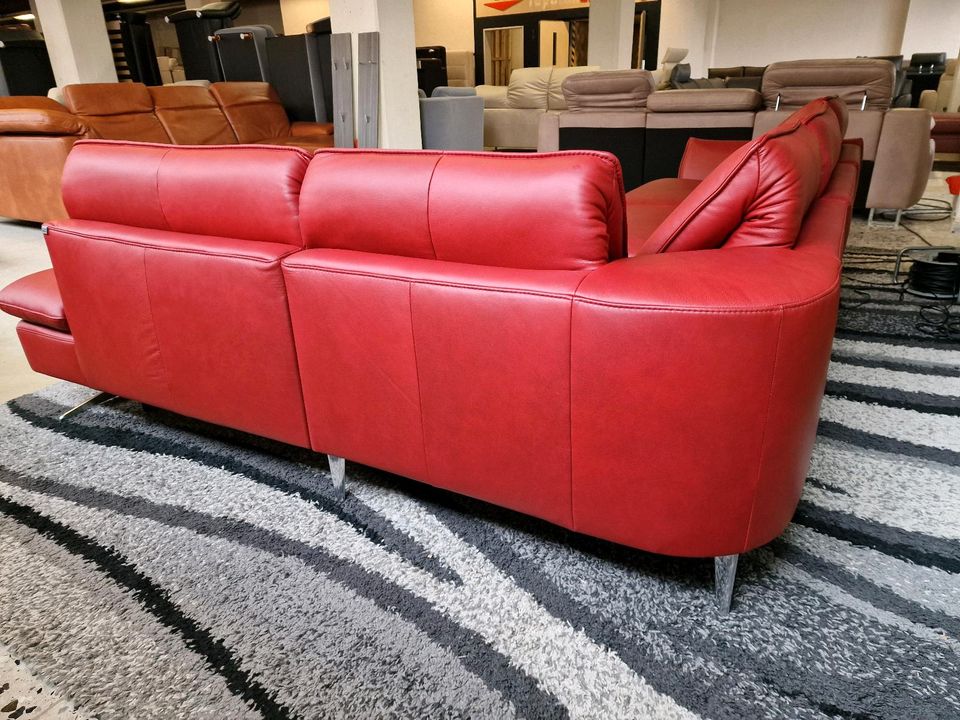 Hukla Ecksofa Marino N1980 Echleder Cloudy red von Polipol, Glattleder, Echtrücken, motorische Beinauflage, Sitztiefenverstellung. Hukla Polster bis zu -80% der Uvp. in Hagen