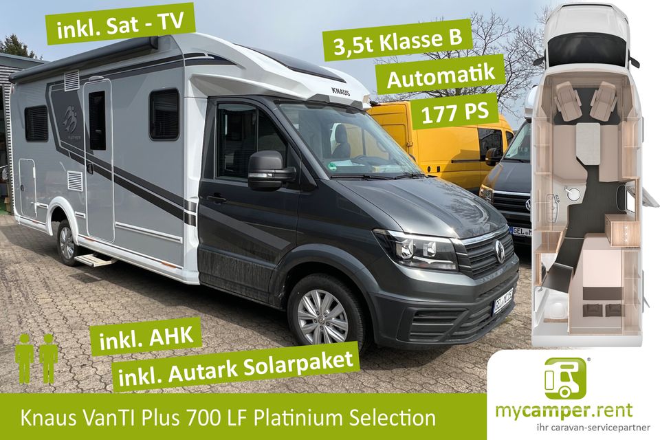 Knaus Van Ti Plus 700 LF MIETEN - Deluxe 2 Personen Wohnmobil mit Side by Side Sitzgruppe VW Crafter mit Automatik und Anhängerkupplung Sat TV auch als 4x4 Allrad buchbar in Kerken