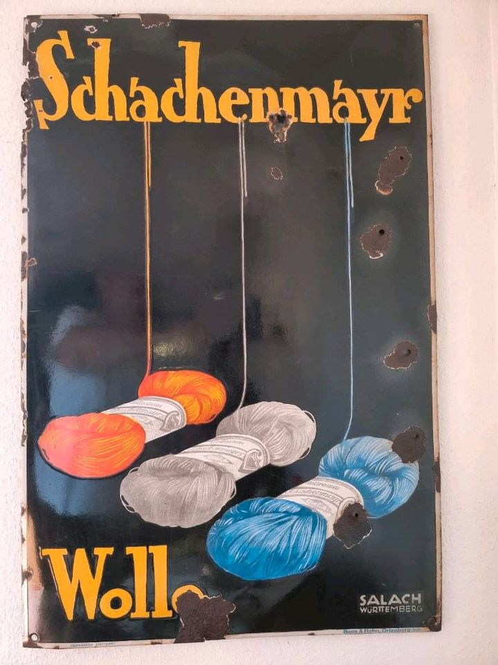 ⚠️ Emailleschild  Schachenmayr Wolle  - ca 1935 in Heusweiler
