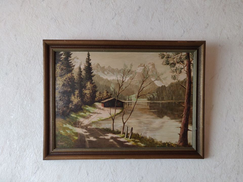 Gemälde, 3 große, handgemalt, alt, eins von W.H.Unger 1949 in Merseburg