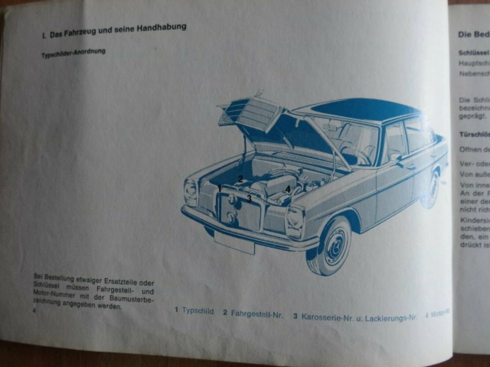 Mercedes 200D 220D Typ W 115, Strich 8 Betriebsanleitung 1967 in Großefehn