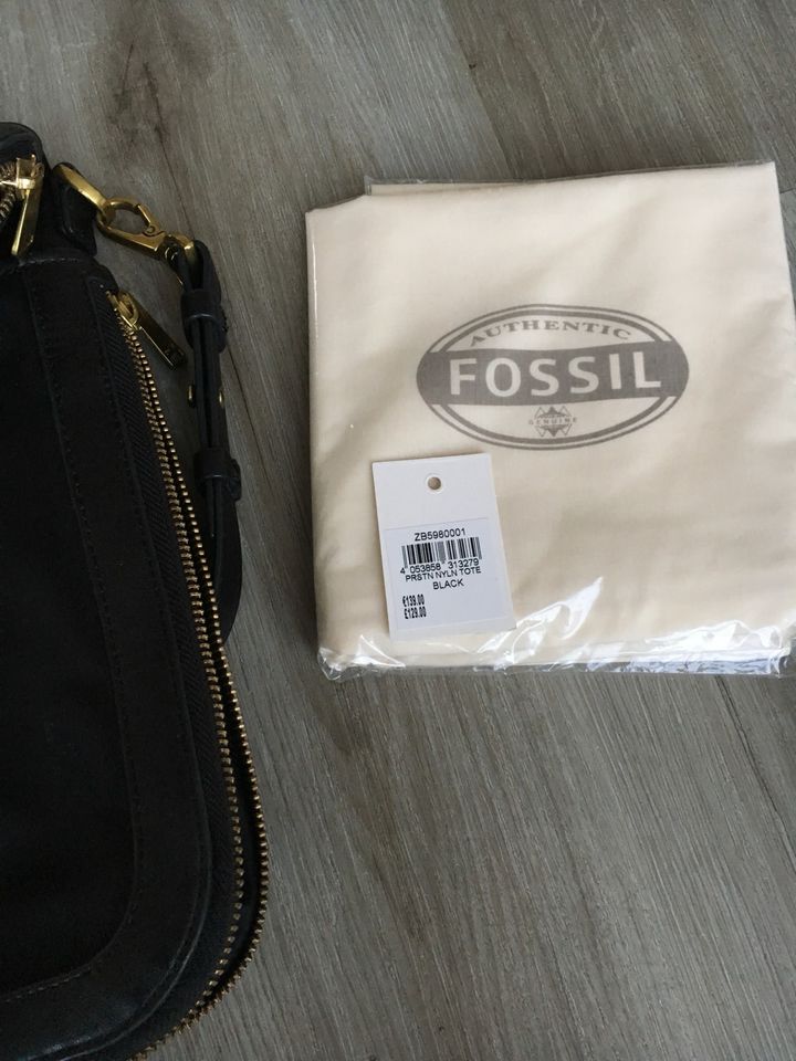 Fossil Crossbody Bag Tasche Preston Nylon Flap Tote Schwarz Gold in Weilerswist
