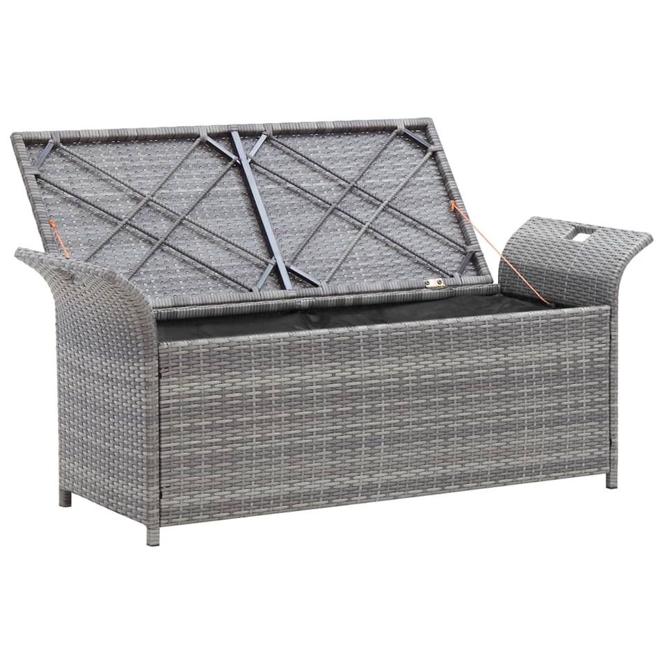 Truhenbank mit Auflage Grau Sitzbank 138 cm Poly Rattan in Bad Kissingen