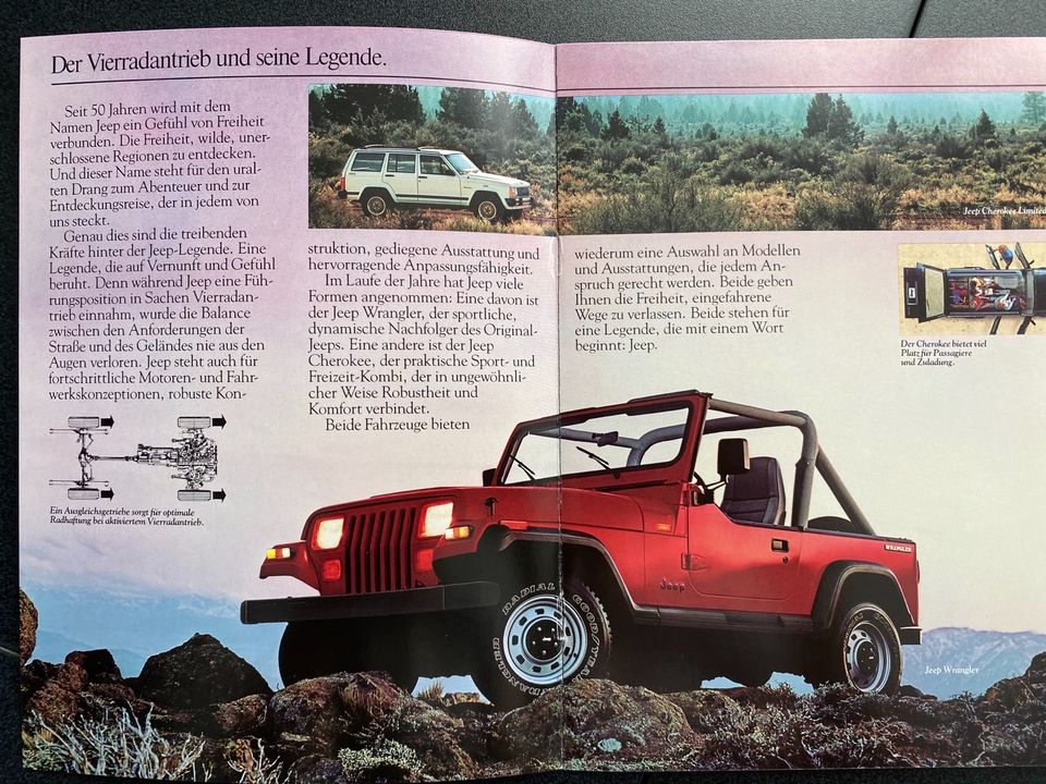 Prospekt Jeep Wrangler und Cherokee von 12/1989 in Mettmann