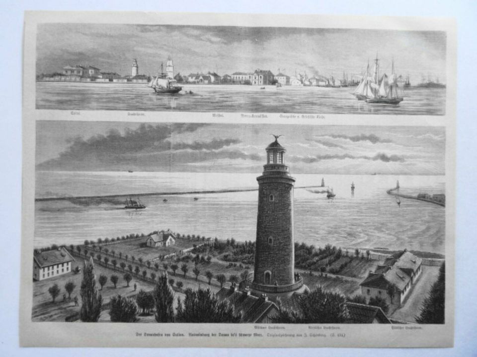 Donauhafen, Sulina, Rumänien, Leuchtturm, Moschee, Holzstich 1877 in Königsbach-Stein 
