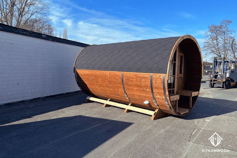 Premium VITKONWOOD Fasssauna | 4 Meter mit Vorraum | Thermoholz | GRATIS Lieferung | Saunafass | Fassauna | Gartensauna | Aussensauna | Saunatonne | Tonnensauna | Sauna in Diekholzen